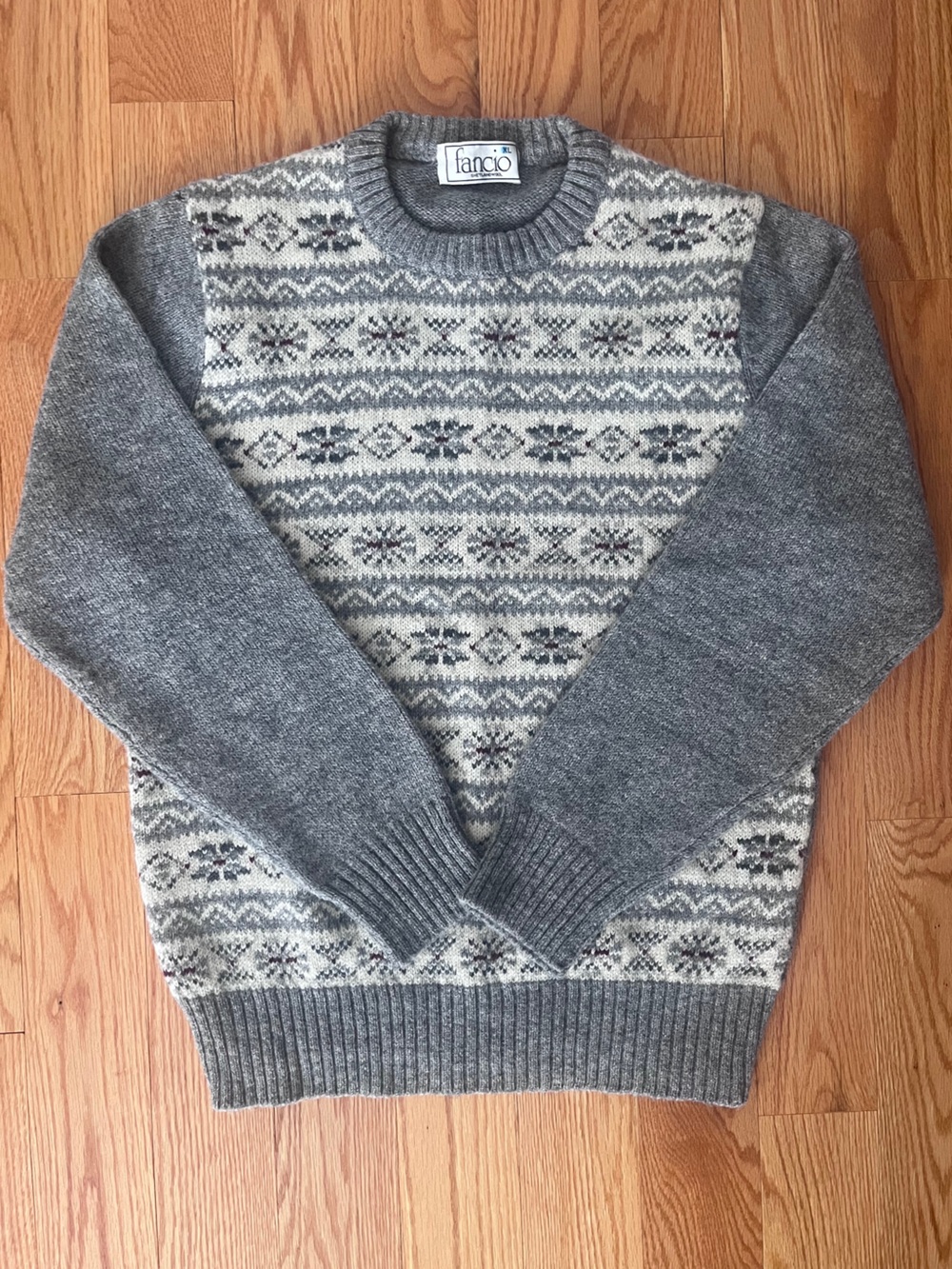 Vintage Gray Fair Isle Shetland Wool Crewneck Sweater